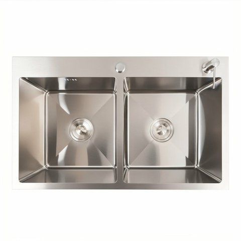 Кухонная мойка нержавейка CM 78*48 Platinum Handmade на две чаши (круглый сифон, 3.0/0.8) 45907 фото