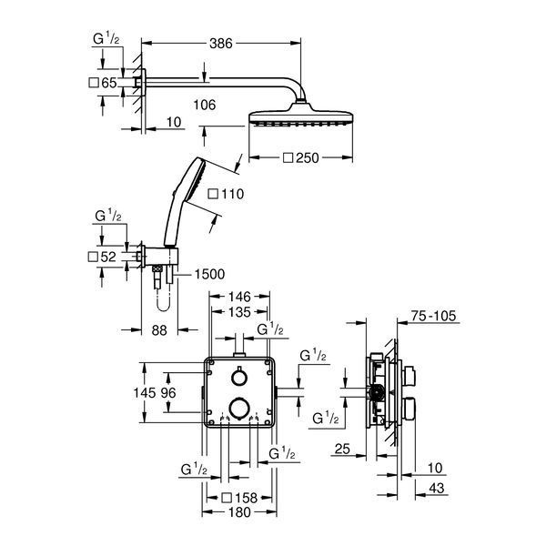 Душова система прихованого монтажу термостатична Grohe QuickFix Precision Grohtherm Cube 34882000 CV033298 фото