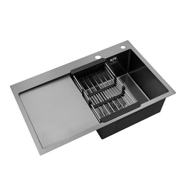 Кухонна мийка Kroner KRP Schwarze - 7849RHM PVD (3.0/1.0 мм) CV025279 фото