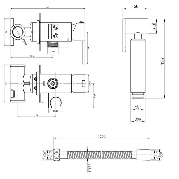 Набор для гігієнічного душу Qtap Inspai-Varius прямокутний QT259710842859NB Black Matt SD00048969 фото