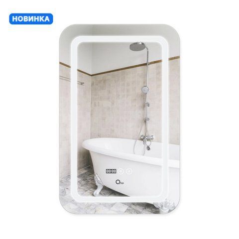 Зеркало Qtap Mideya (DC-F911) 500х800 с LED-подсветкой Touch, с антизапотеванием, с часами, диммером, рег. яркости QT2078F911W SD00036737 фото