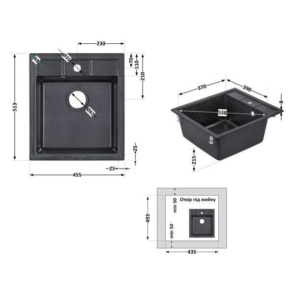 Кухонная мойка Lidz 460х515/200 BLA-03 (LIDZBLA03460515200) SD00042417 фото