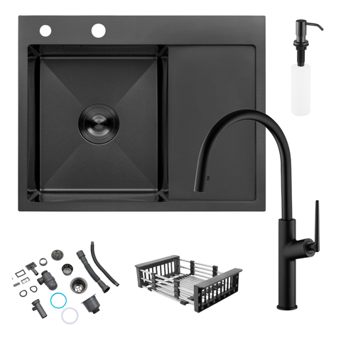 Комплект кухонной мойки Kroner KRP Schwarze 6350LHM PVD ST06 nero SL42179 фото
