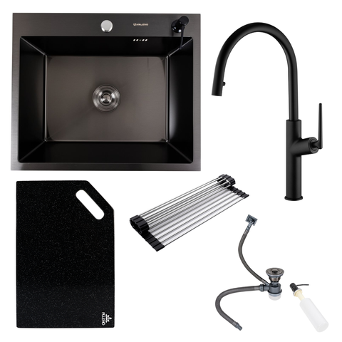 Комплект кухонной мойки Valeso 60х50HM PVD ST06 nero SL73116 фото