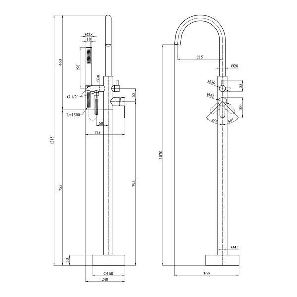 Смеситель для ванны напольный Kroner KRP Edelstahl Klassisch - SCH077 CV029976 фото