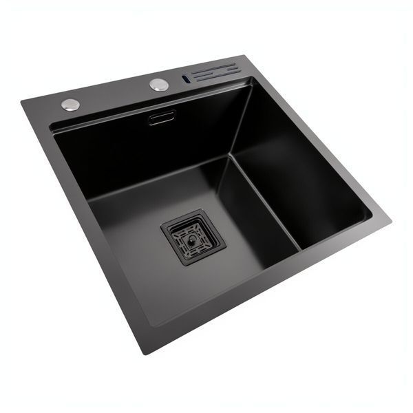 Кухонная мойка 50*50 PVD черная Platinum Handmade с подставкой для ножей 41546 фото