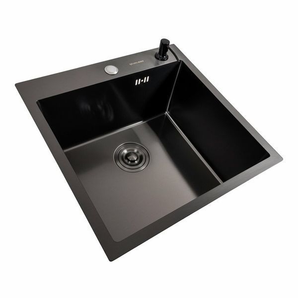 Кухонная мойка 50*50 PVD черная Platinum Handmade (сифон круглый, 3.0/1.5) 45349 фото