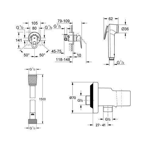 Набор для гигиенического душа скрытого монтажа со смесителем Grohe QuickFix BauLoop 2904200B CV035170 фото