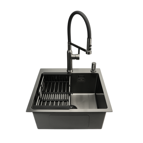 Комплект кухонной мойки Kroner KRP Schwarze 50х50HM PVD ST07 Grafite SL43840 фото