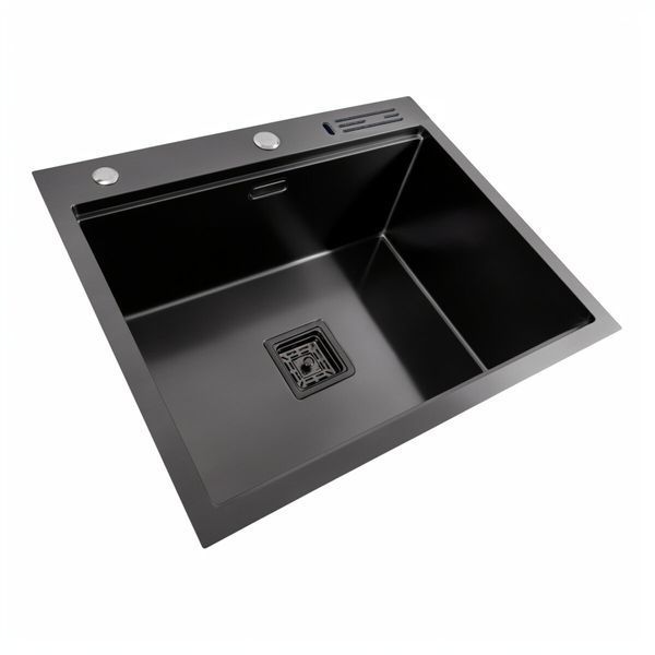 Кухонная мойка 60*50 PVD черная Platinum Handmade с подставкой для ножей 41548 фото