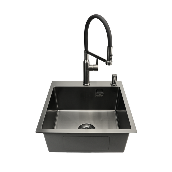 Комплект кухонной мойки Kroner KRP Schwarze 50х50HM PVD ST07 Grafite SL43840 фото