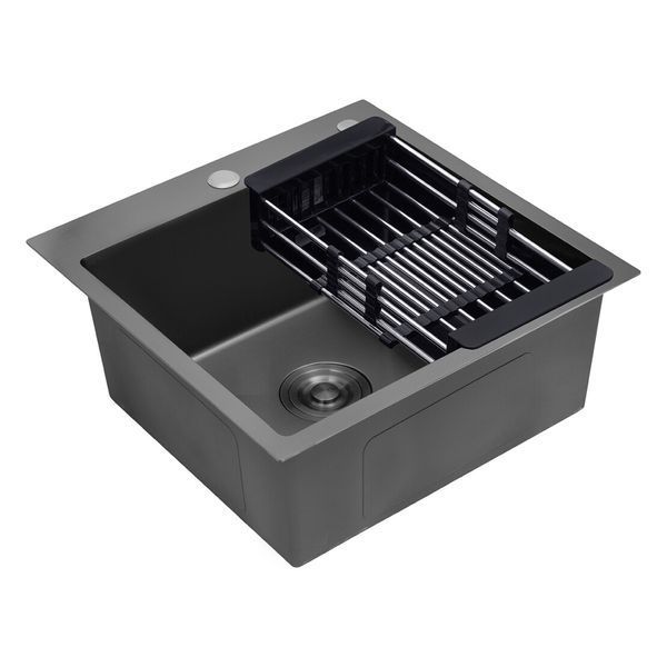 Комплект кухонной мойки Kroner KRP Schwarze 50х50HM PVD ST07 Grafite SL43840 фото