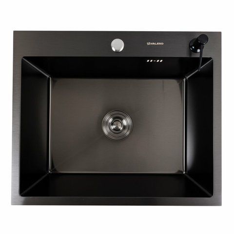 Кухонная мойка черная 60*50 PVD Platinum Handmade (сифон круглый, 2,0/0,5) 44310 фото