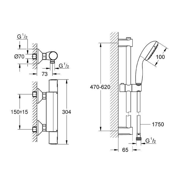 Змішувач термостатичний для душу Grohe QuickFix Start Black UA303908T1 CV032753 фото