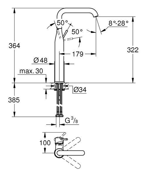 Essence Одноважільний змішувач для раковини XL-Size (32901001) 32901001 фото