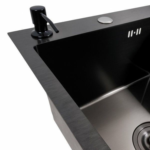 Кухонна мийка CM 78*50 L чорна PVD Platinum Handmade (круглий сифон 3,0/0,8) 45905 фото