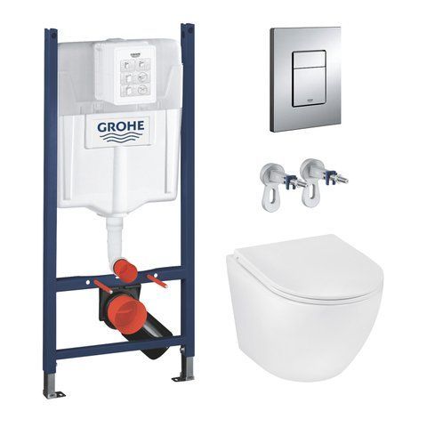 Комплект 4 в 1: Инсталляция GROHE Solido 3 в 1 3884966Q + Унитаз безободковый Kroner Harz WHI493736 RIMLESS с сиденьем Slim Duroplast / Soft-close / Quick relase KH493736WHIR (3884966KH493736) CV033601 фото