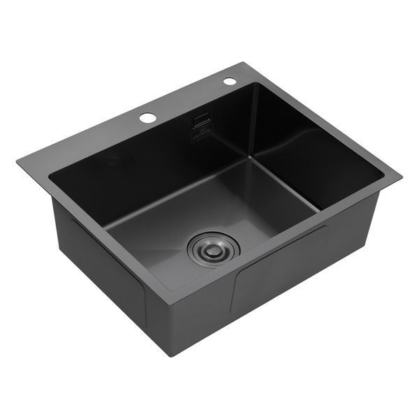 Комплект кухонной мойки Kroner KRP Schwarze 60х50HM PVD ST07 Grafite SL43877 фото