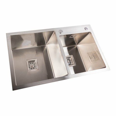 Кухонная мойка Platinum Handmade HDB 780х430х230 на две чаши (квадратный сифон, 3.0/1.0) 36731 фото