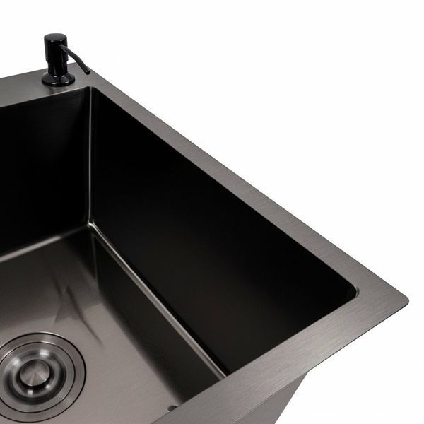Кухонна мийка CM 78*50 R чорна PVD Platinum Handmade (круглий сифон 3,0/0,8) 45906 фото