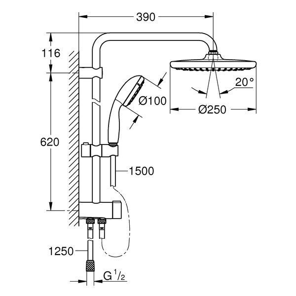 Душева система Grohe QuickFix Vitalio Start 250 266802430 CV033578 фото