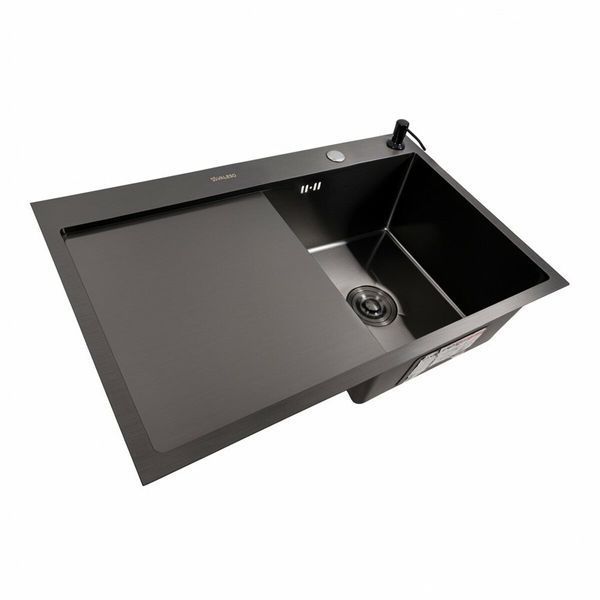 Кухонна мийка CM 78*50 R чорна PVD Platinum Handmade (круглий сифон 3,0/0,8) 45906 фото