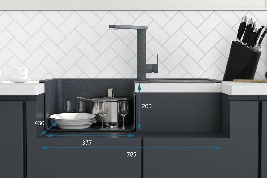 Гранітна мийка для кухні Platinum 7950 Selena матова Антрацит 4013 фото