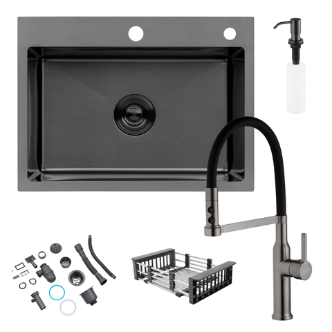 Комплект кухонной мойки Kroner KRP Schwarze 58х43HM PVD ST07 Grafite SL44631 фото