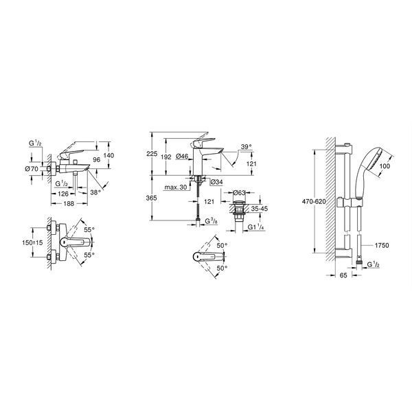 Набор смесителей 3 в 1 для ванной комнаты Grohe QuickFix Start Black UA303301MQ CV032749 фото