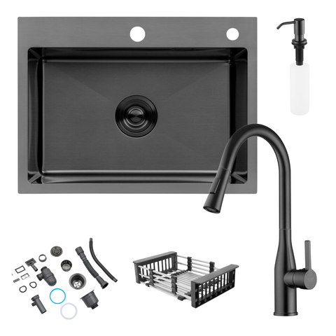 Комплект кухонной мойки Kroner KRP Schwarze 58х43HM PVD ST08 Grafite SL44648 фото