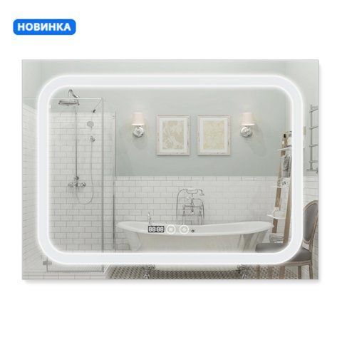 Зеркало Qtap Mideya (DC-F906) 800х600 с LED-подсветкой Touch, с антизапотеванием, с часами, диммером, рег. яркости QT2078F906W SD00034650 фото
