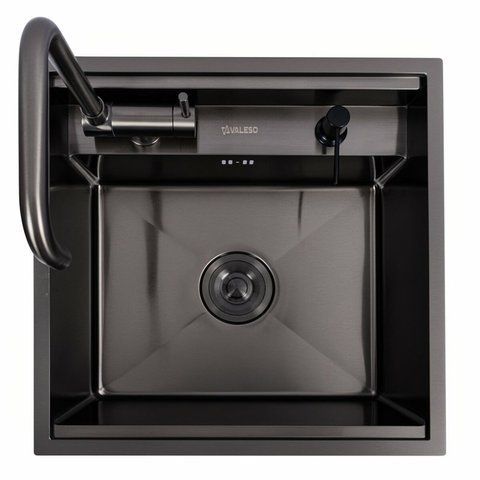 Кухонная мойка CM 50*50 скрытая PVD черная Platinum Handmade (смеситель в комплекте) 47080 фото