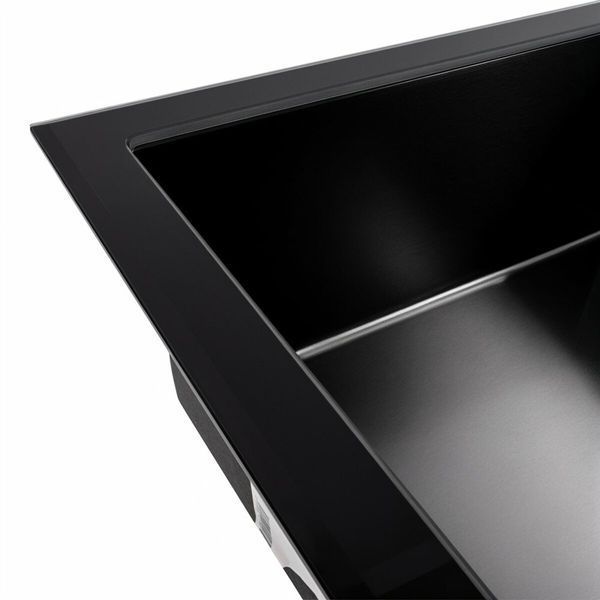 Кухонна мийка скляна CM 78*50 PVD Platinum Handmade чорна 47099 фото