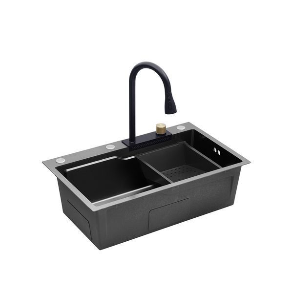 Комплект кухонної мийки Kroner KRP Schwarze - SET7546HM PVD ST02277 фото