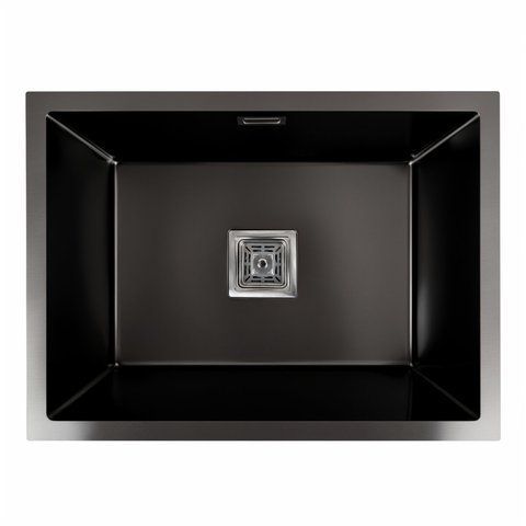 Кухонна мийка Platinum Handmade PVD 58*43 чорна монтаж під столешню HSB (квадратний сифон 3,0/1,0) 37676 фото