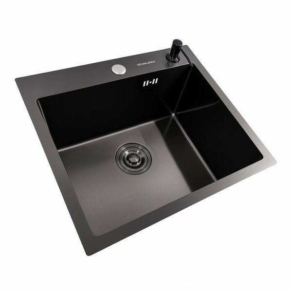 Кухонна мийка 50*45 PVD чорна Platinum Handmade (сифон круглий, 3,0/0,8) 46753 фото