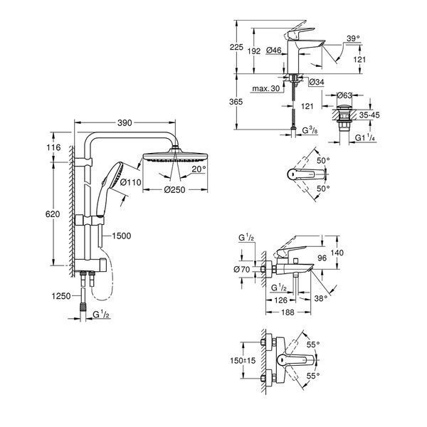 Набор смесителей 3 в 1 для ванной комнаты Grohe QuickFix Start Black UA303305RM CV034632 фото