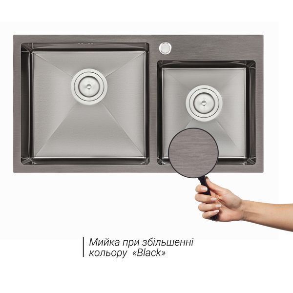 Кухонна мийка з двома чашами Qtap S7843BL 2.7/1.0 мм Black (QTS7843BRPVD10) SD00040297 фото