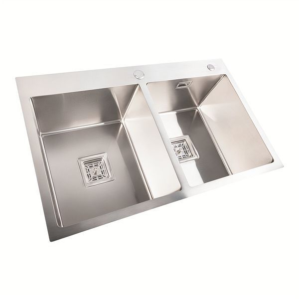 Кухонна мийка нержавійка Platinum Handmade HDB на дві чаші (квадратний сифон,3.0/1.0) 36733 фото