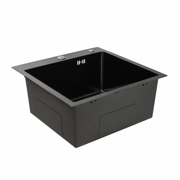 Кухонная мойка 50*50 PVD черная Platinum Handmade (сифон круглый, 3,0/0,8) 42621 фото