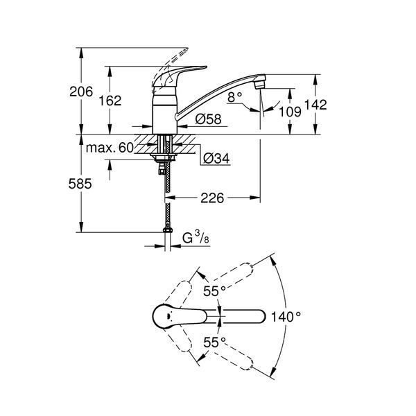 Змішувач для кухні Grohe Euroeco 32750000 CV032453 фото