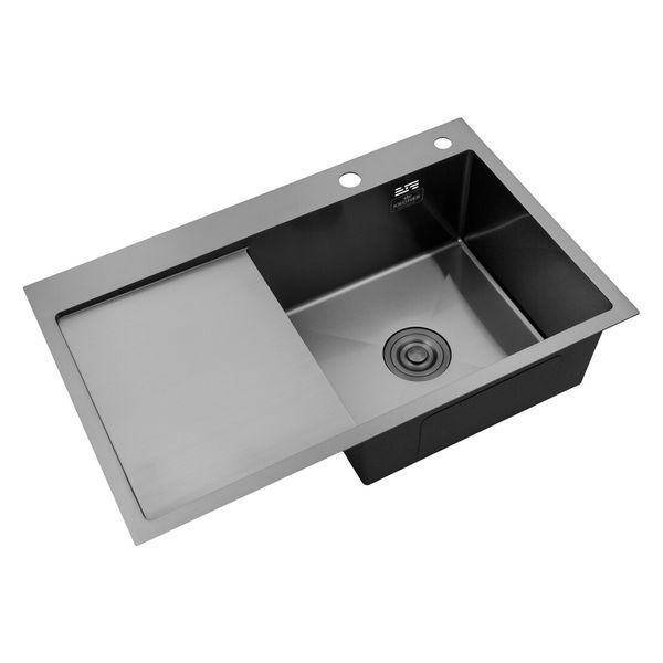 Комплект кухонной мойки Kroner KRP Schwarze 78х49HM PVD ST07 Grafite SL44792 фото