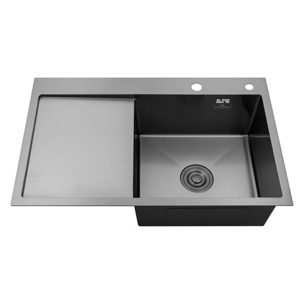 Комплект кухонной мойки Kroner KRP Schwarze 78х49HM PVD ST07 Grafite SL44792 фото