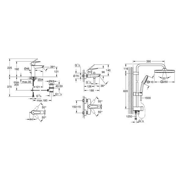 Набір змішувачів 3 в 1 для ванної кімнати Grohe QuickFix Start M-Size UA202305RM CV030621 фото
